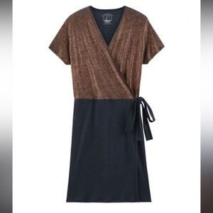 Petit Bateau Navy and Copper Linen Wrap dress medium French